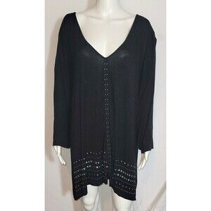 B.L.E.U. Women's Metal Accents Long Sleeve Black Blouse Size 26/28